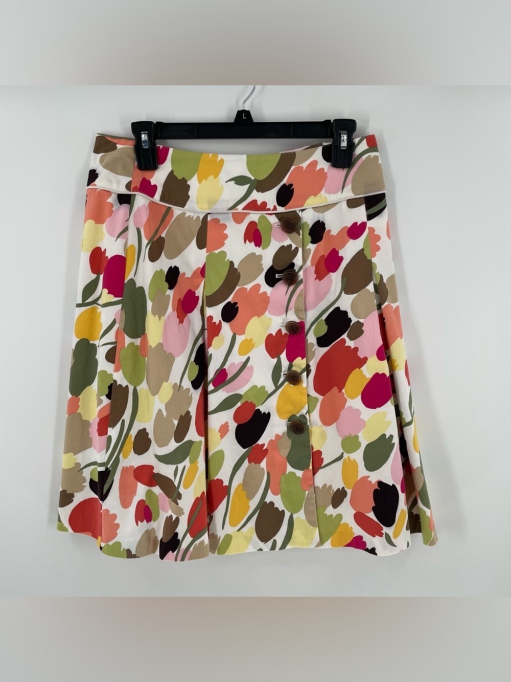 Talbots Vintage Pleated Colorful Tulip Lined Decorative Buttons Skirt Spring